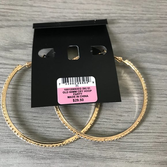 INC International Concepts Gold-Tone Large Pavé Slim Hoop Earrings, 2.36” NWT - Picture 4 of 4